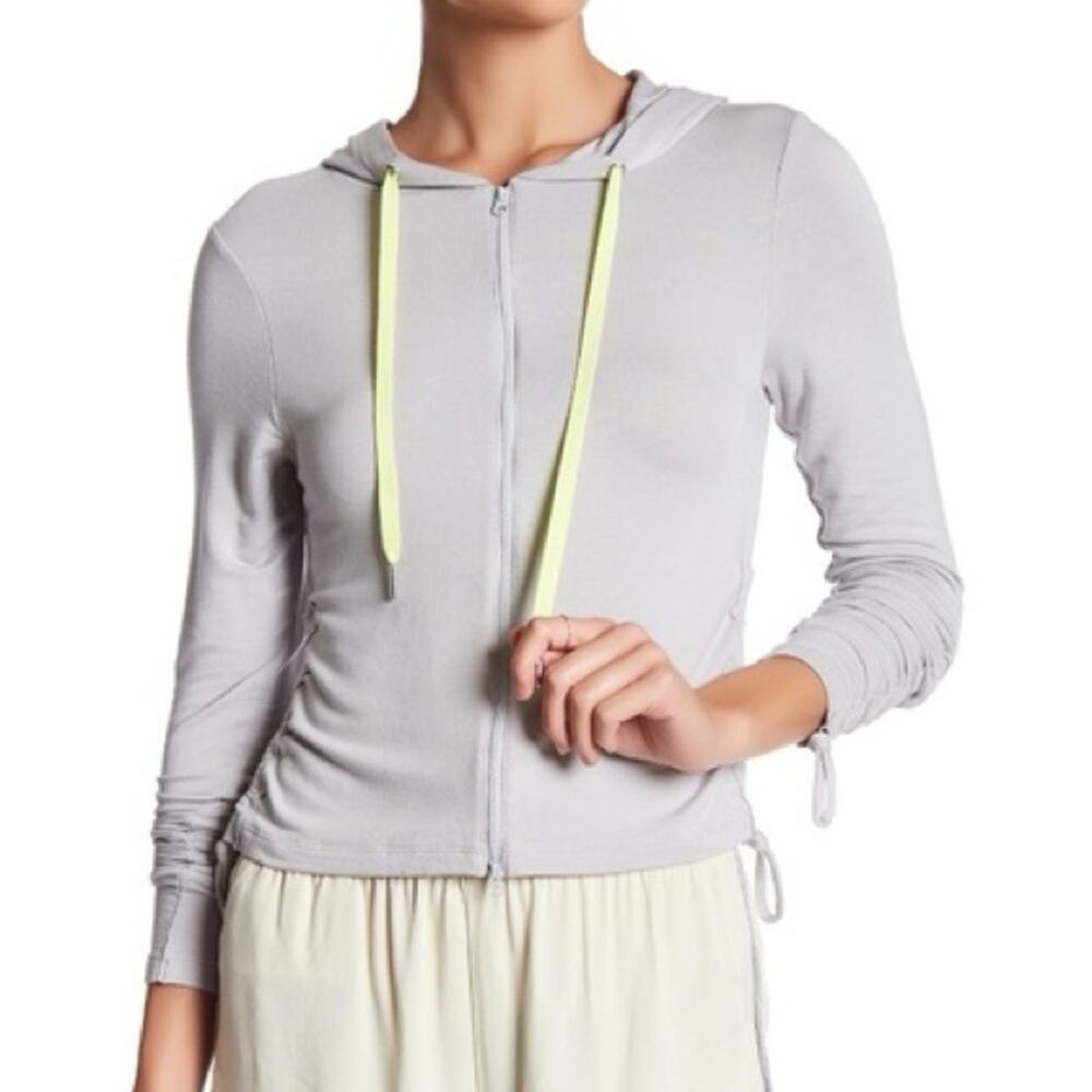 Free People FP Movement Grey Hot Ruched Lightweight Zip Hoodie Size XS
